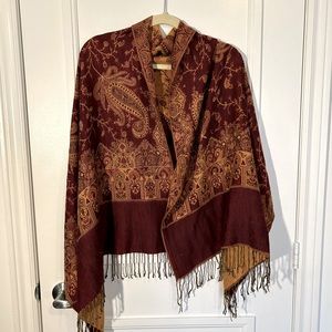 Shawl, Wrap, Shrug, Red & Yellow, with Fringe